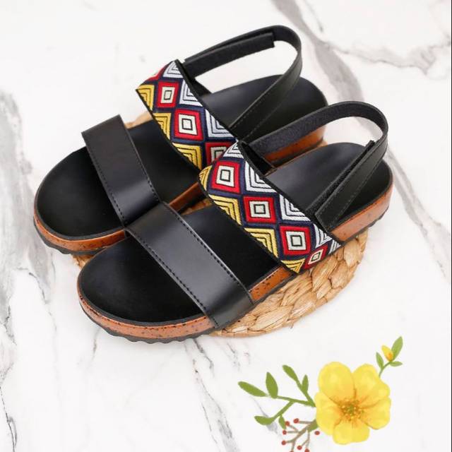 Sandal Wanita Etnik Tali Sendal Flat Nastya Slip Sandal Teplek Nasya 41 Hitam Ethnic Remaja Murah-3