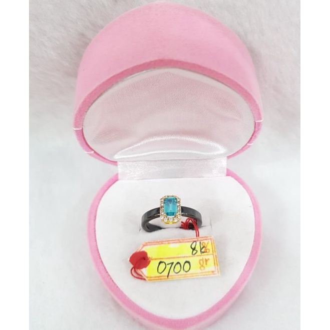 CC838DLM cincin permata black ceramic gold keramik hitam permata kristal biru emas kuning asli fashi