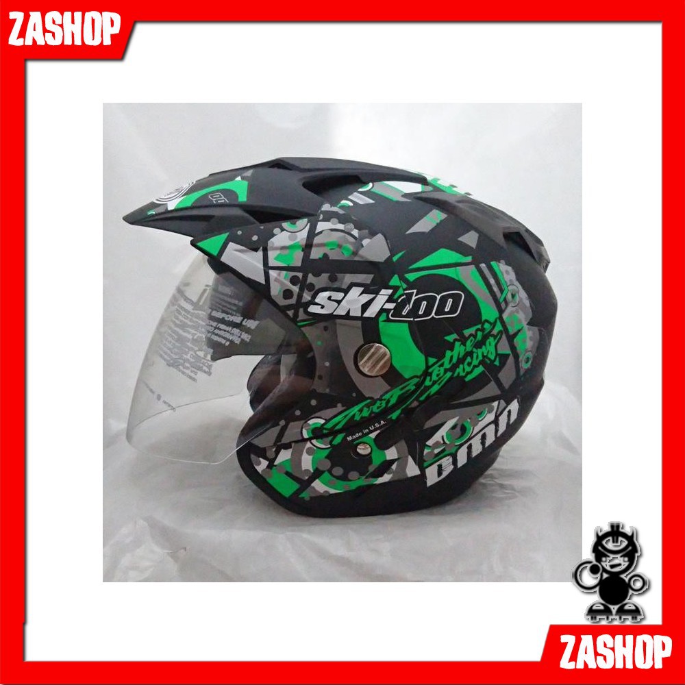 Super Murah Helm Double Visor SKI Doo Black Hijau Doff Setara Helm KYT - AFO-0620-59