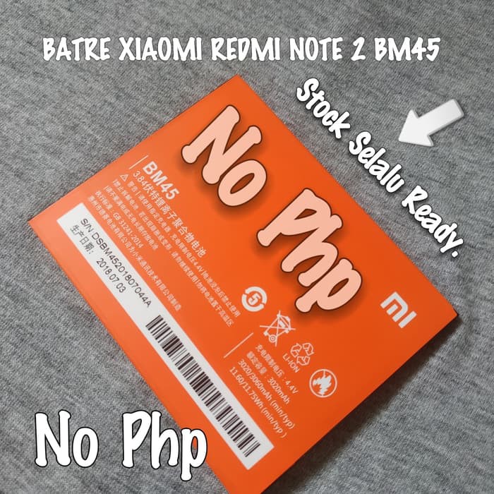 JuraganBatre Batre Baterai Original 100% Xiaomi Redmi Note 2 ORI Batre BM45