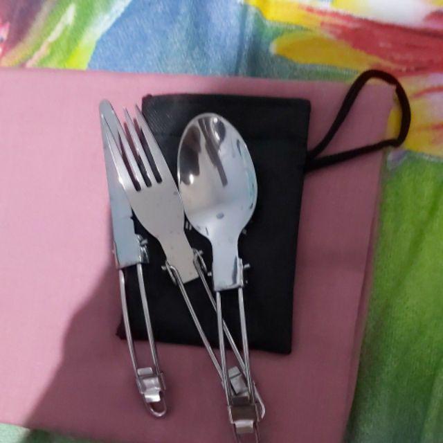 Sendok Garpu Pisau Lipat Portabel Stainless Steel