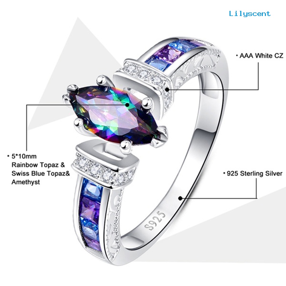 Cincin Marquise Cut Cubic Zirconia Warna-Warni Untuk Wanita