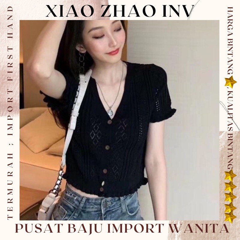 Korean Crop Top Knit Import Kancing Depan | Hollie Top