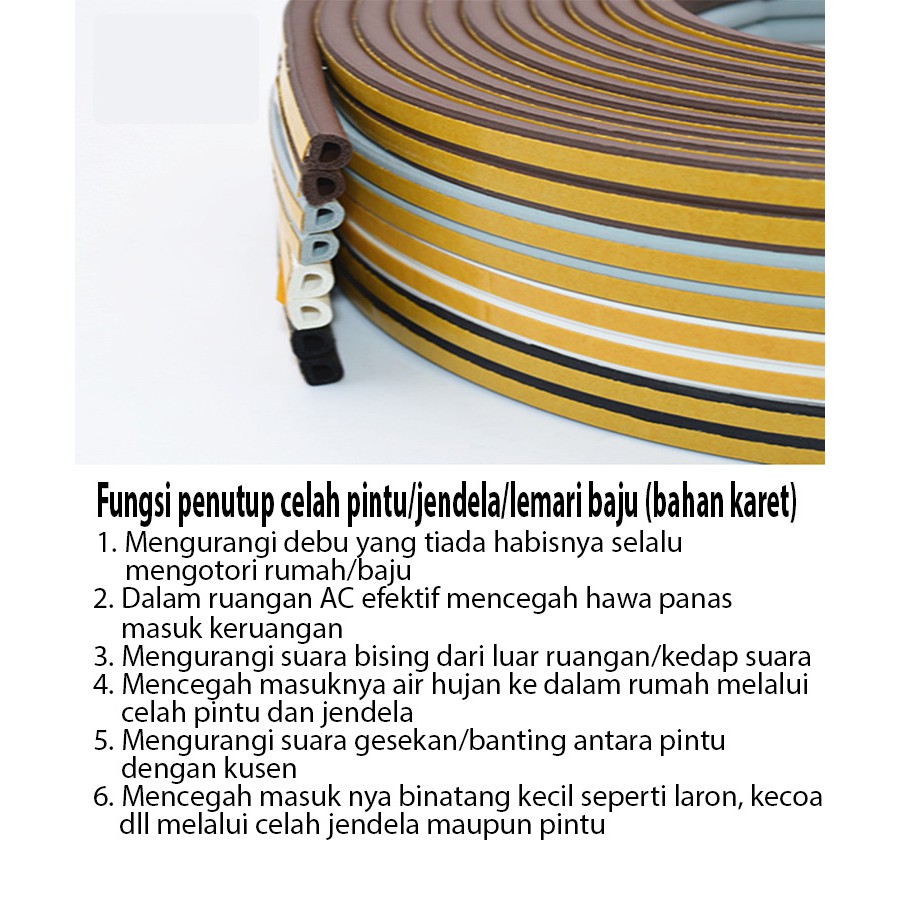 Penutup celah jendela karet Uk 9x7.5mm