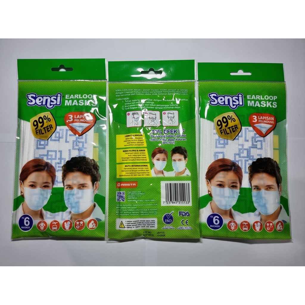 Masker Sensi Earloop 3 PLY per pack isi 6 pcs ( masker motif sensi )