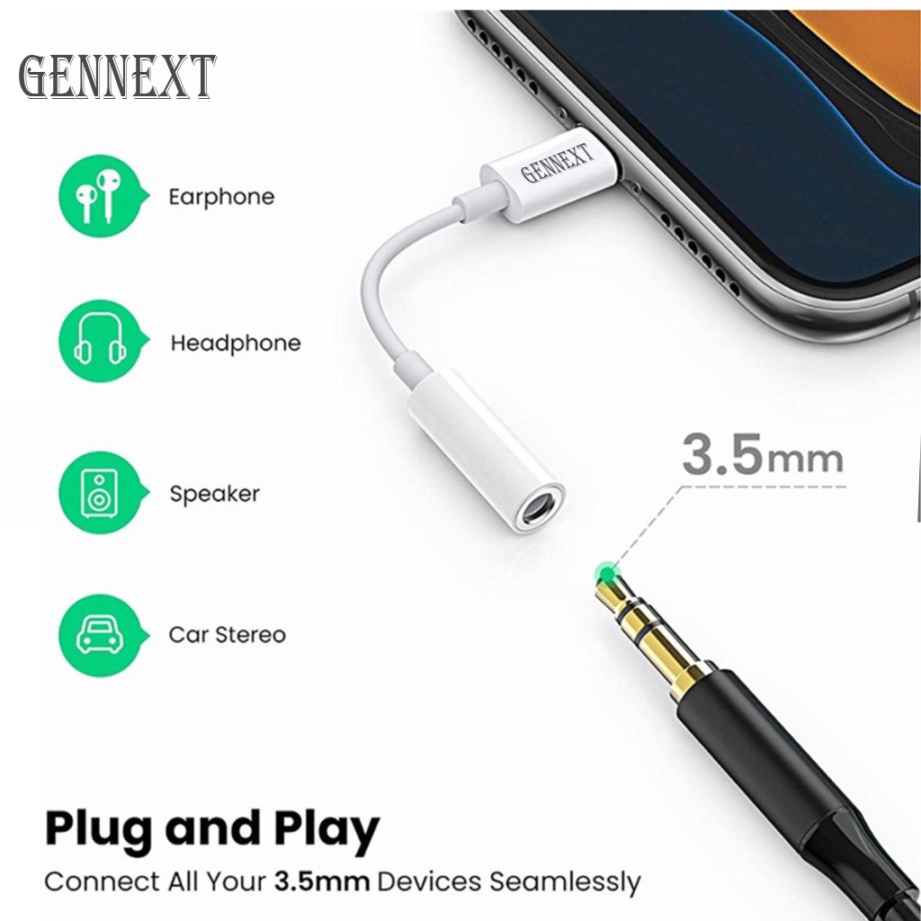 Adapter GENNEXT Lightning + MIC ORI to Jack Audio 3.5mm Converter 3.5 MM