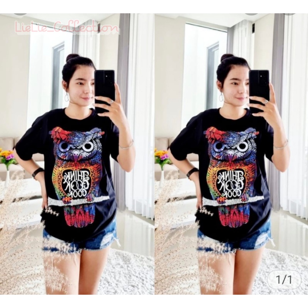 KAOS WANITA IMPORT BAHAN KATUN NYAMAN / ALL SIZE / KAOS BURUNG HANTU