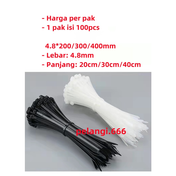 kabel ties/kabel tis/cable ties 4.8*200/4.8*300/4.8*400MM (20cm/30cm/40cm) Hitam/Putih