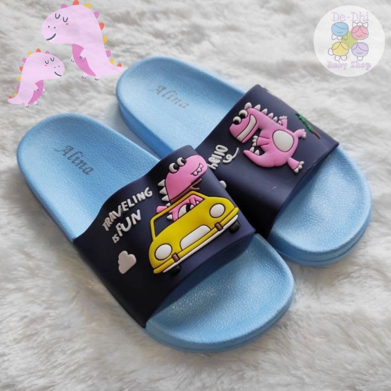 Sandal Jelly Anak Empuk Karakter Dino in the Car Travelling is Fun Sandal Import