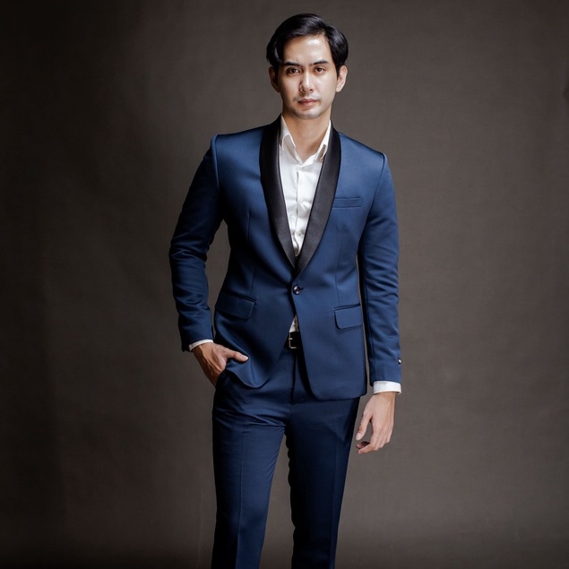 Setelan Jas Celana &amp; Rompi Tuxedo Navy Lapel Hitam - GOLDY OUTFIT