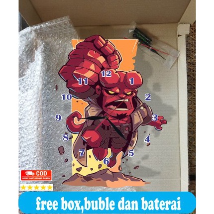 JAM DINDING KAYU UNIK KARAKTER ANAK GAMBAR ANIMASI HELLBOY