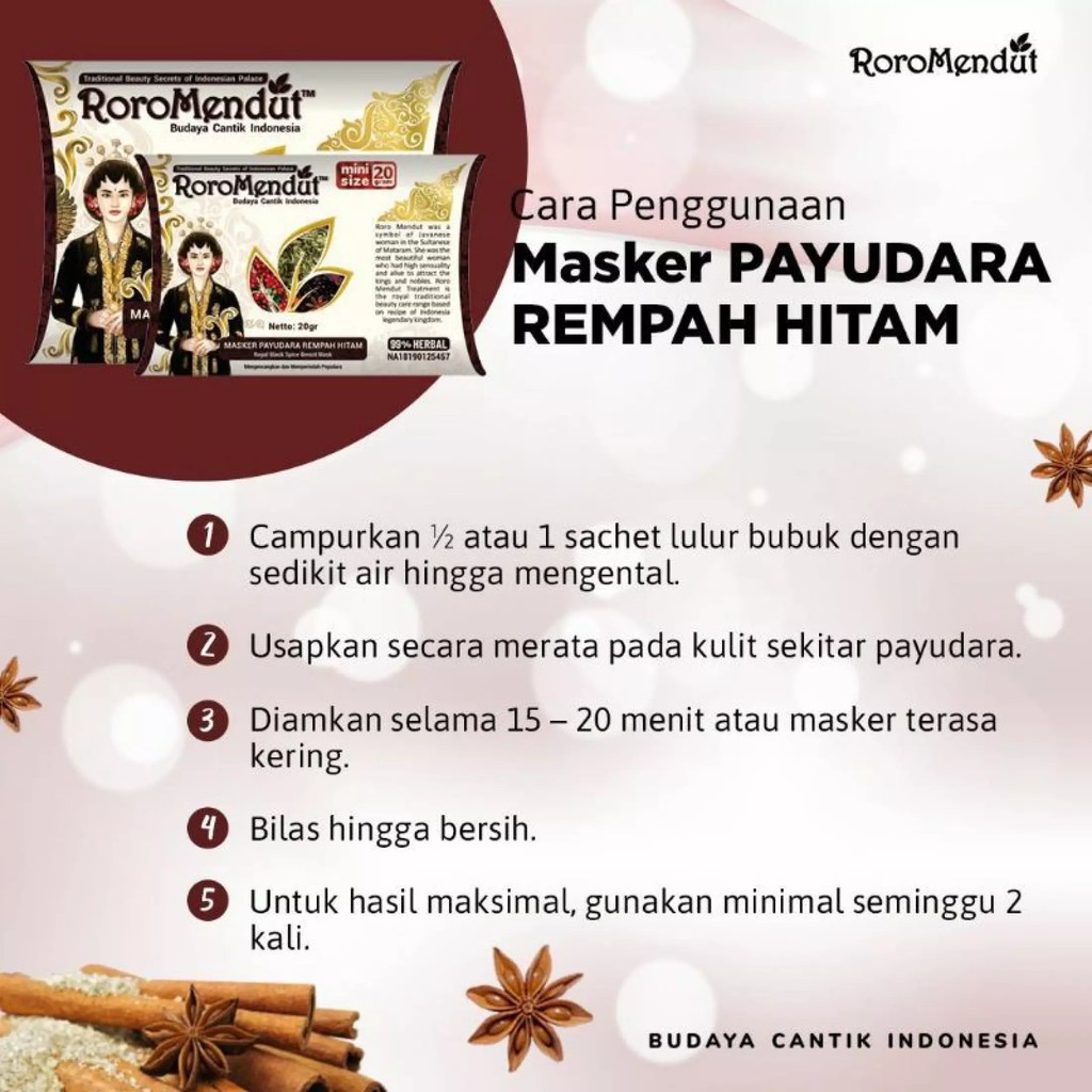 Roro Mendut Masker Pengencang Payudara Organik / Herbal Rempah Hitam 20gr &amp; 40gr