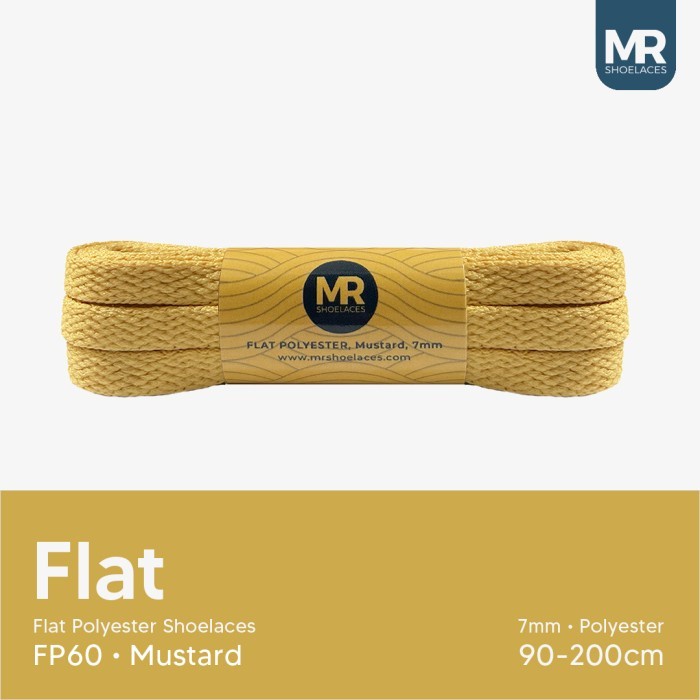 Original MR Shoelaces FP60 Kuning Mustard Sepatu Pipih Flat 7mm 90cm 100cm 120cm 130cm 140cm 150cm 180cm 200cm Polyester Shoelaces Premium