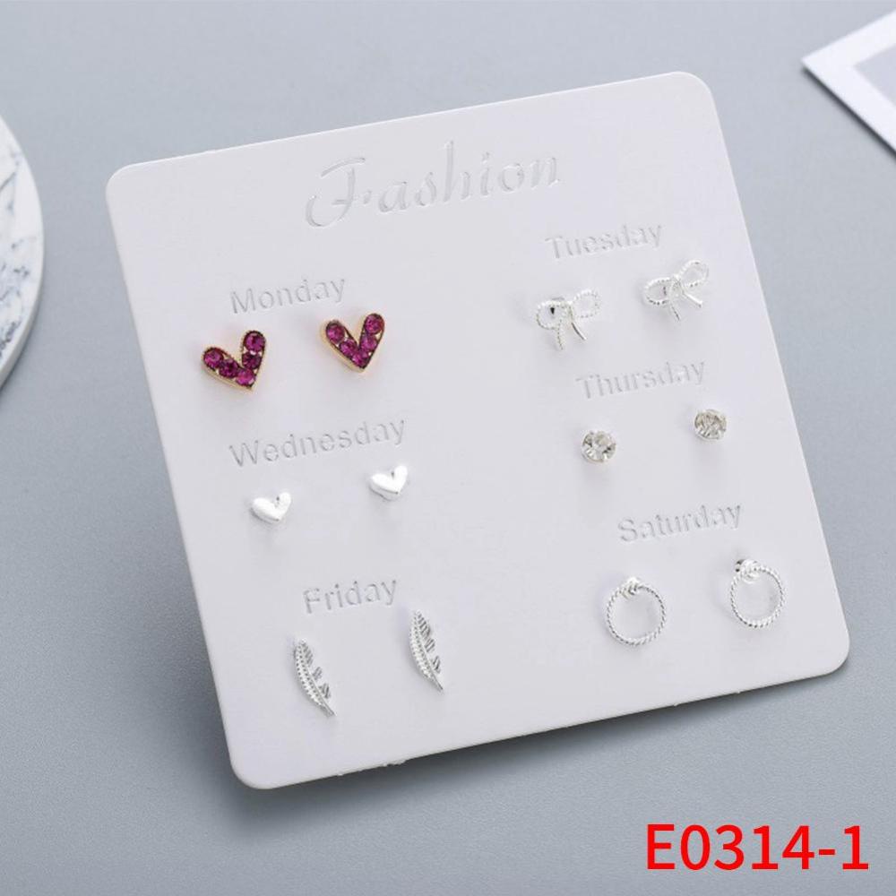 Timekey 6 Pasangset Anting Tusuk Aneka Desain Hias Berlian Imitasi Gaya Korea Untuk Wanita A1K9