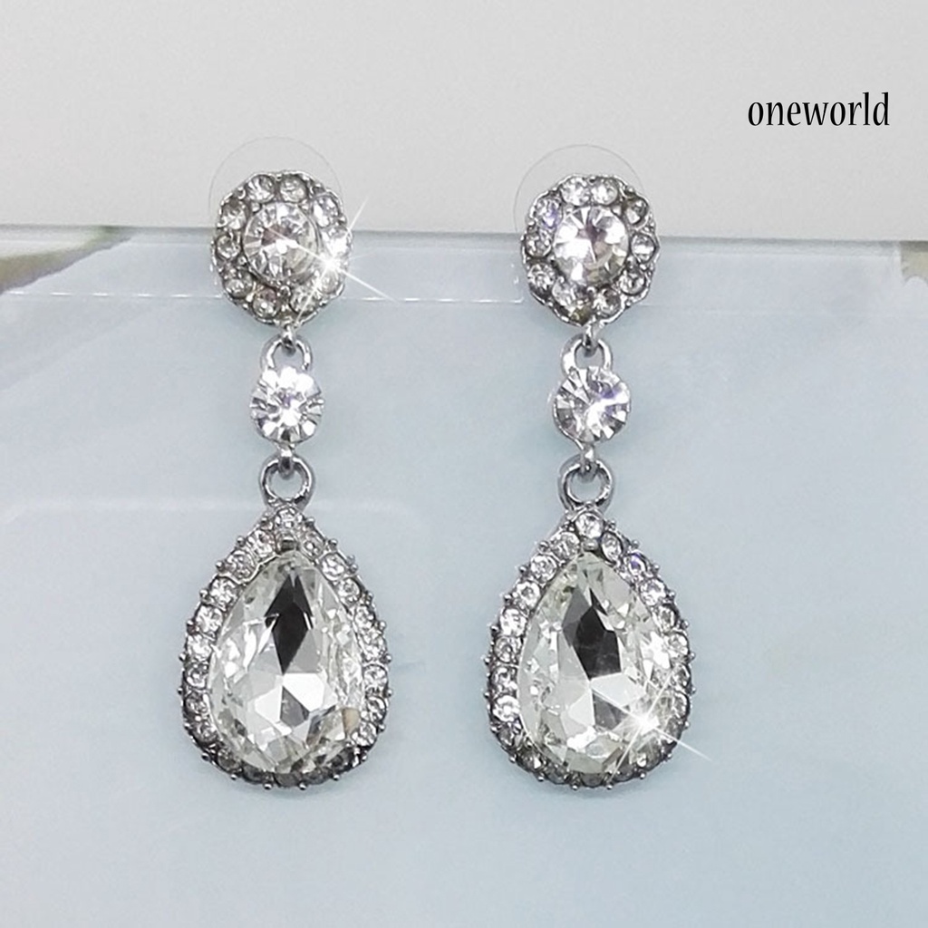 OW@ Women Luxury Water Drop Chandelier Earrings Rhinestone Ear Drops Jewelry for Daily Life