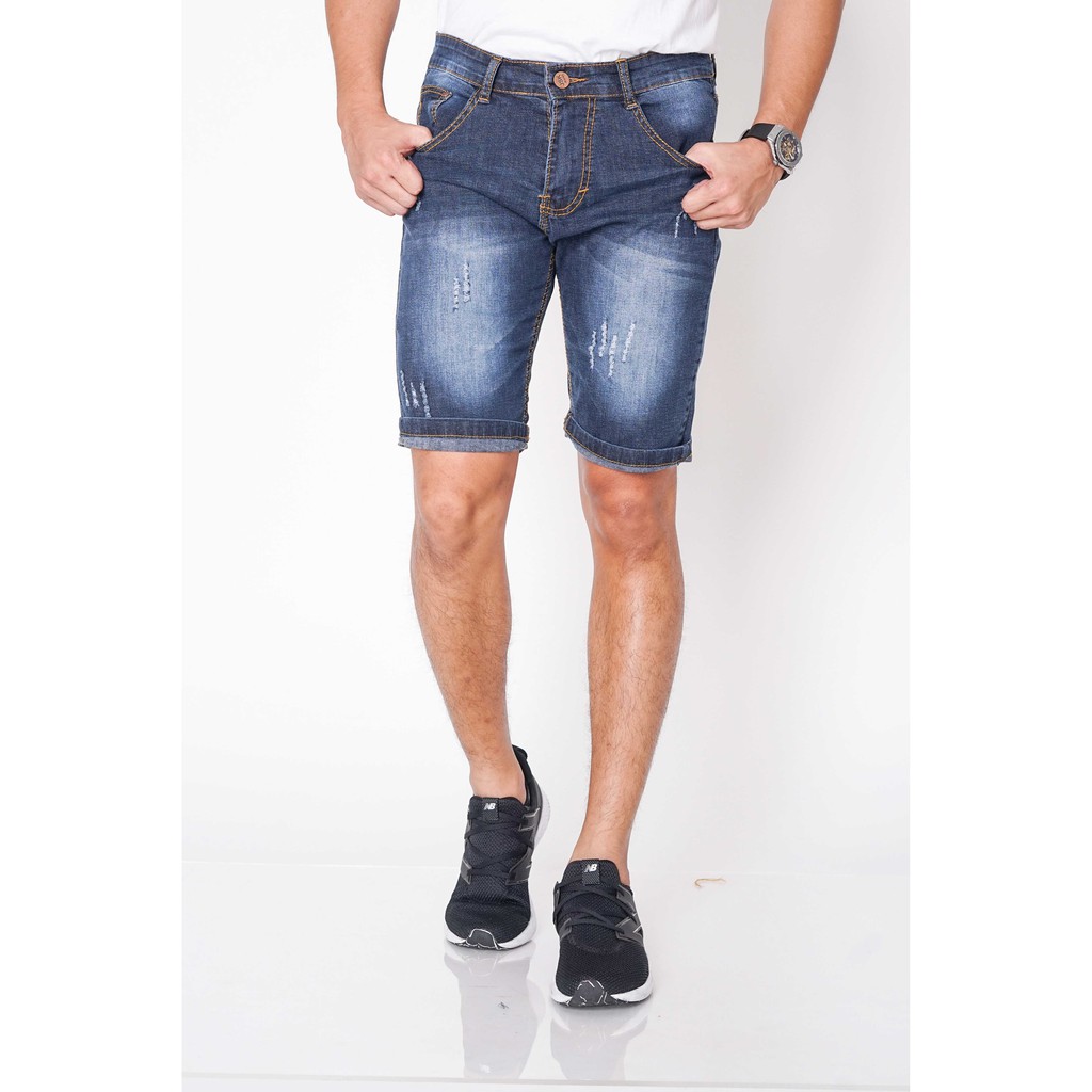 Celana Pria Pendek Short Jeans 3/4 Jeans Stretch - Biru Muda