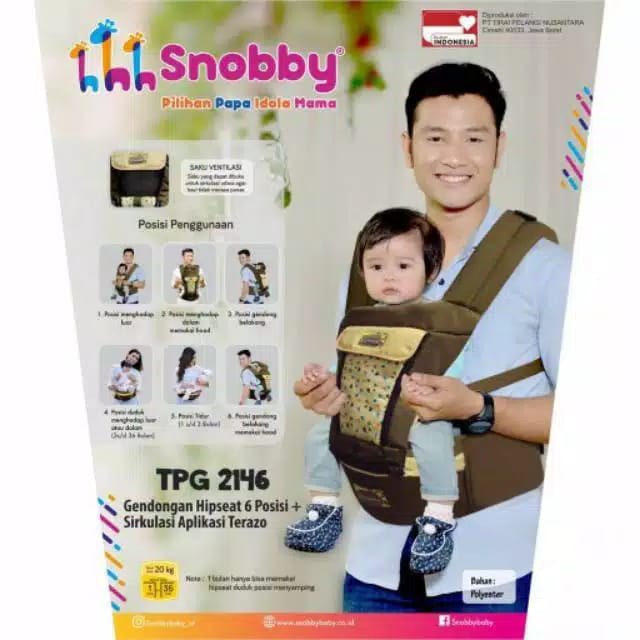 Snobby Gendongan Hip Seat 6 Posisi TPG2146 + sirkulasi aplikasi Terazo Series gENDONGAN DEPAN BAYI