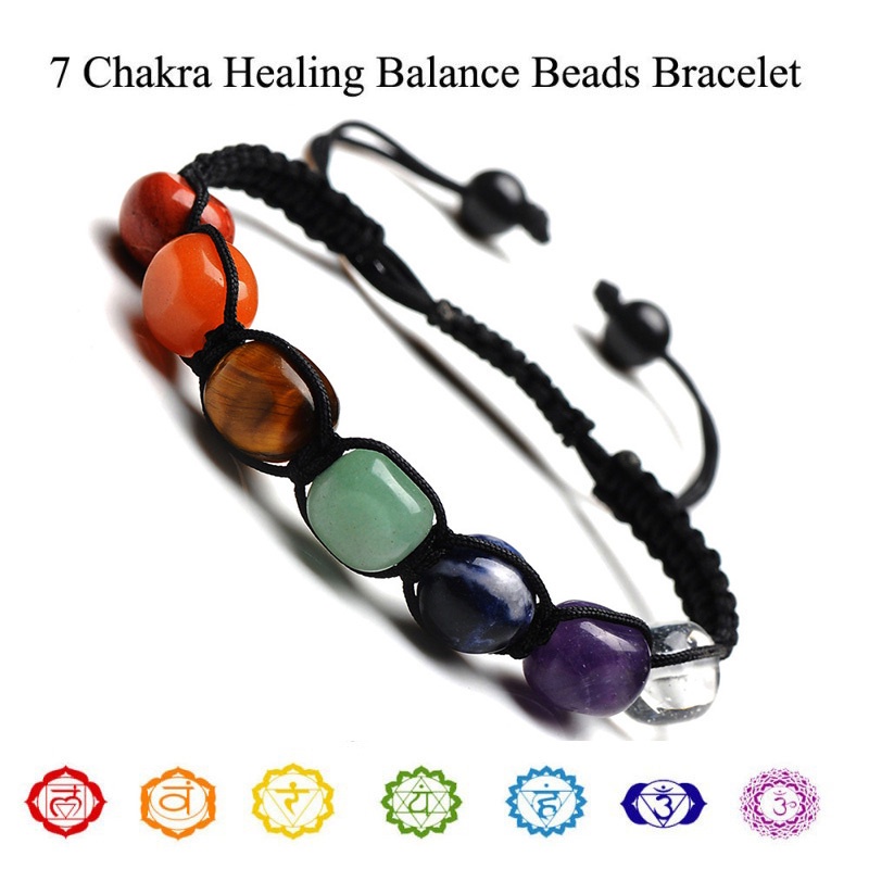 Gelang Tali Kepang Dengan Batu Permata 7 Chakra Untuk Yoga