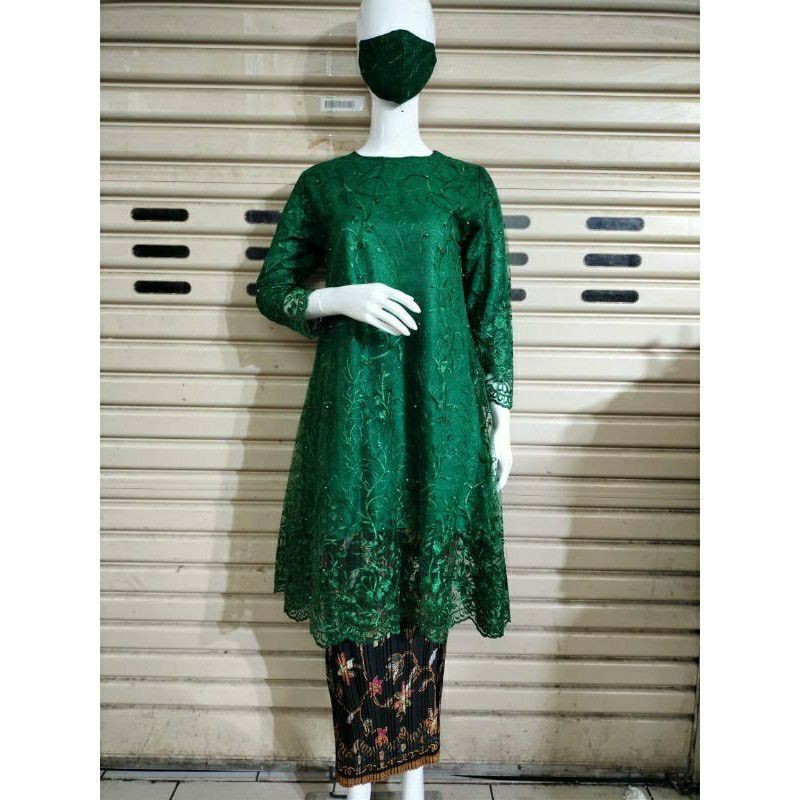 NEW KEBAYA TILLE JUMBO SAMAPAI 5L /KEBAYA TUNIK TILLE/KEBAYA MODERN-Hijau Botol