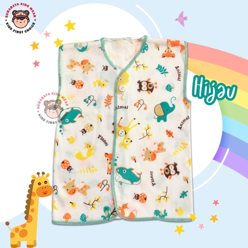 Kaos Singlet Anak Kancing Motif Animal Planet Warna Putih