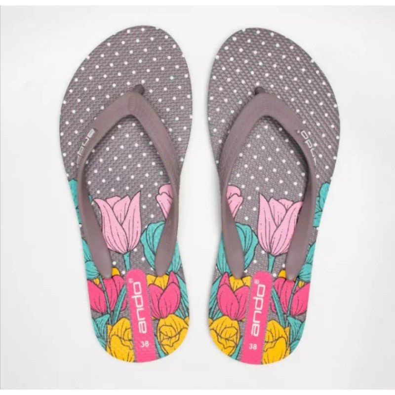 Ando Liberty 02 Terbaru Sendal Jepit Wanita Motif Bunga Ando Original - Grey