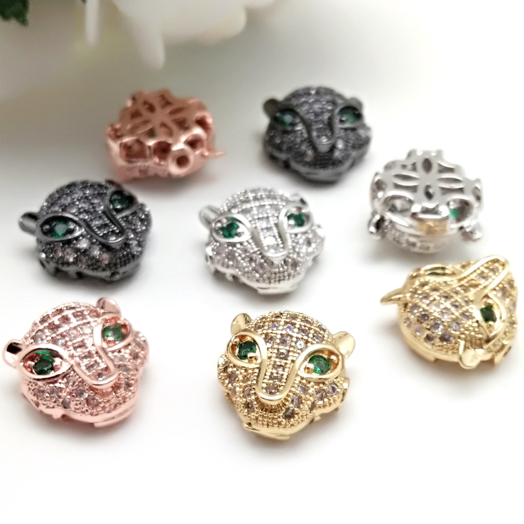 Metal Copper Zircon Crystal CZ Geometry Crown Leopard Helmet Skull Loose Spacer Beads for Jewelry Making DIY Charm Bracelets