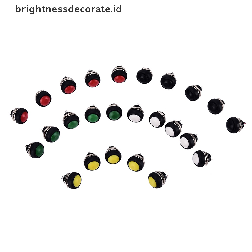 5pcs Tombol Tekan Momentary Anti Air Warna Hitam Merah Hijau Kuning Putih