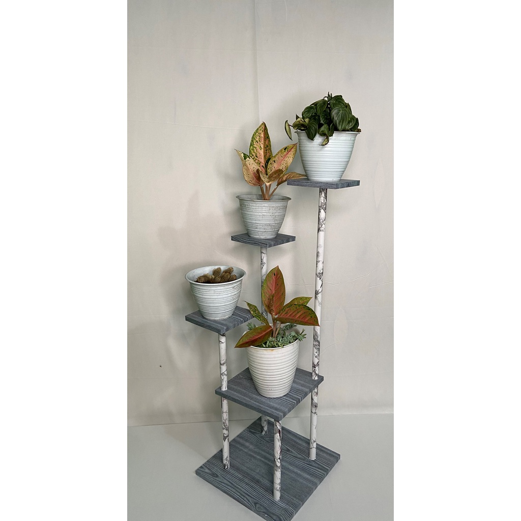 RAK BUNGA MINIMALIS RAK BUNGA SUSUN RAK BUNGA LANTAI TINGKAT 4 BESAR KOTAK ABU MARMER PUTIH