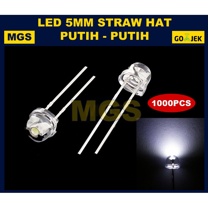 1000Pcs LED 5mm Strawhat - Putih