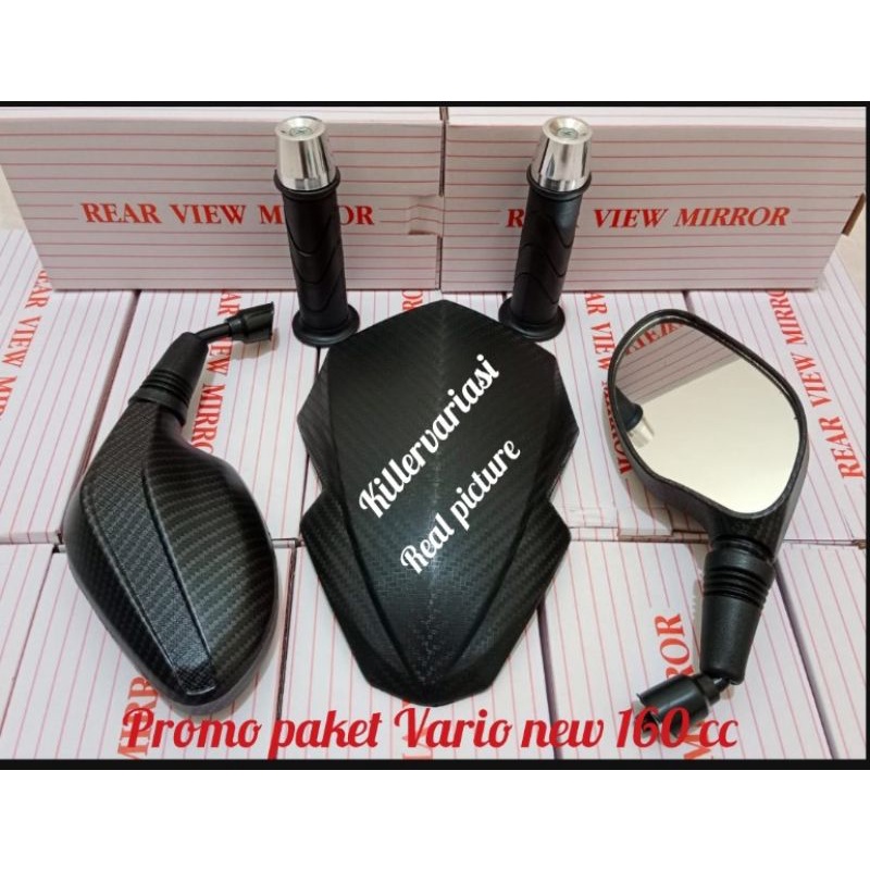 PROMO PAKET VISOR VARIO NEW 160 CC + SPION CLICK CARBON + HANDGRIP HONDA + JALU STANG CHROME HARGA SEPAKET SESUAI FOTO