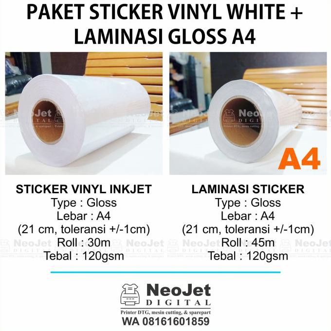 

Ready Stock] Paket Sticker Stiker Vinyl Inkjet White Glossy + Laminasi Glossy A4