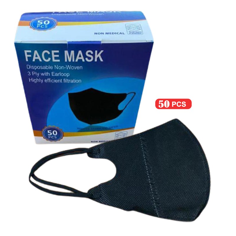 Masker Duckbill 3ply Dewasa Hitam Face Mask duckbill protective (50 PCS) / Medis / EVO Box