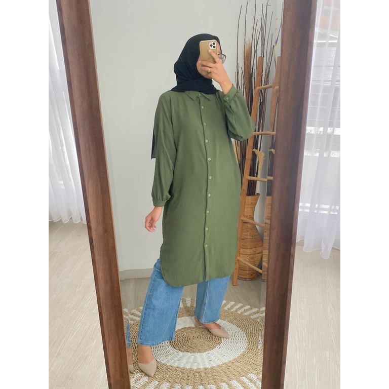 TAZKIA LONGSHIRT | Baju Atasan Long Tunik Import Wanita Remaja Terbaru 2022 Korean Style Premium | B