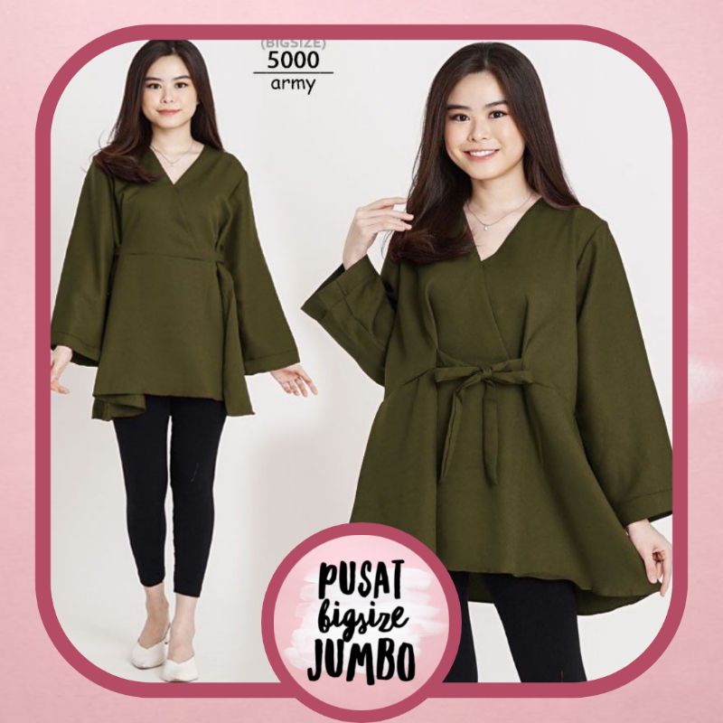 LD 120 - BLOUSE WANITA XXL JUMBO BIGSIZE PLUS SIZE ARMY HITAM MARUN MAROON NAVY AA-5000 army
