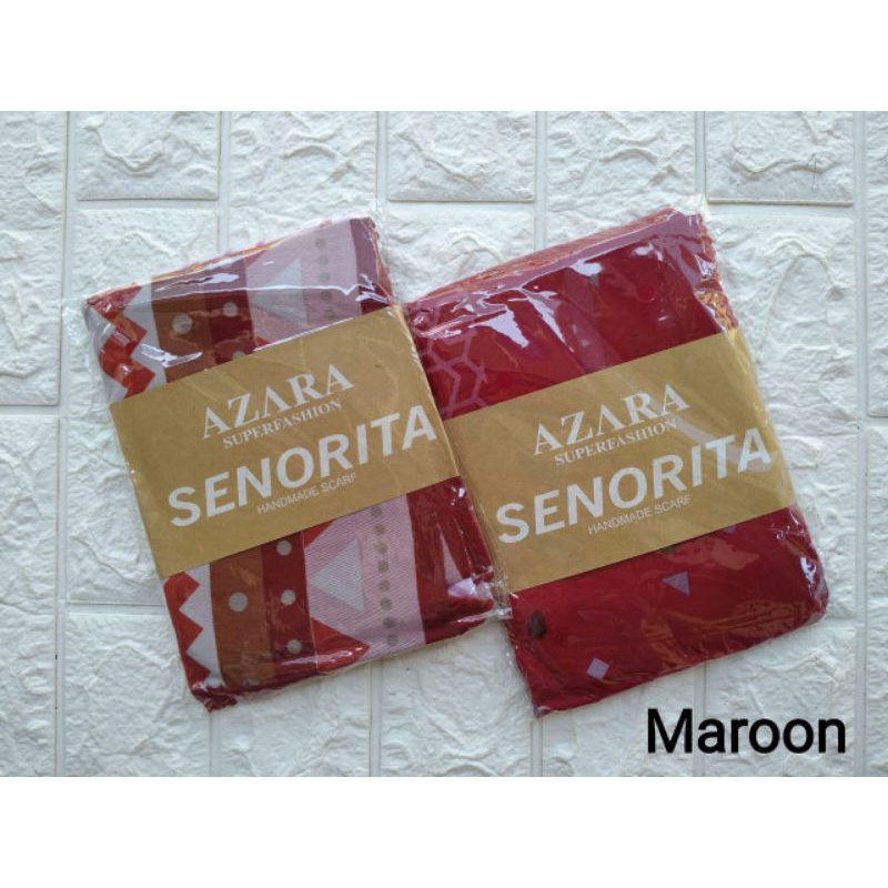 (original Azara) segi empat SENORITA MOTIF LC •• hijab segi empat Motif-Maroon