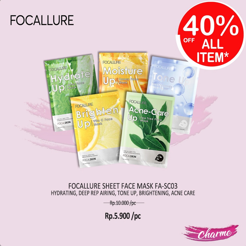 (READY &amp; ORI) Focallure Hydrating Sheet Face Mask Tone Up/ Brightening FA-SC03