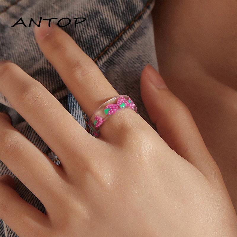 Cincin Resin Transparan Motif Buah Warna-Warni Gaya Korea Untuk Wanita