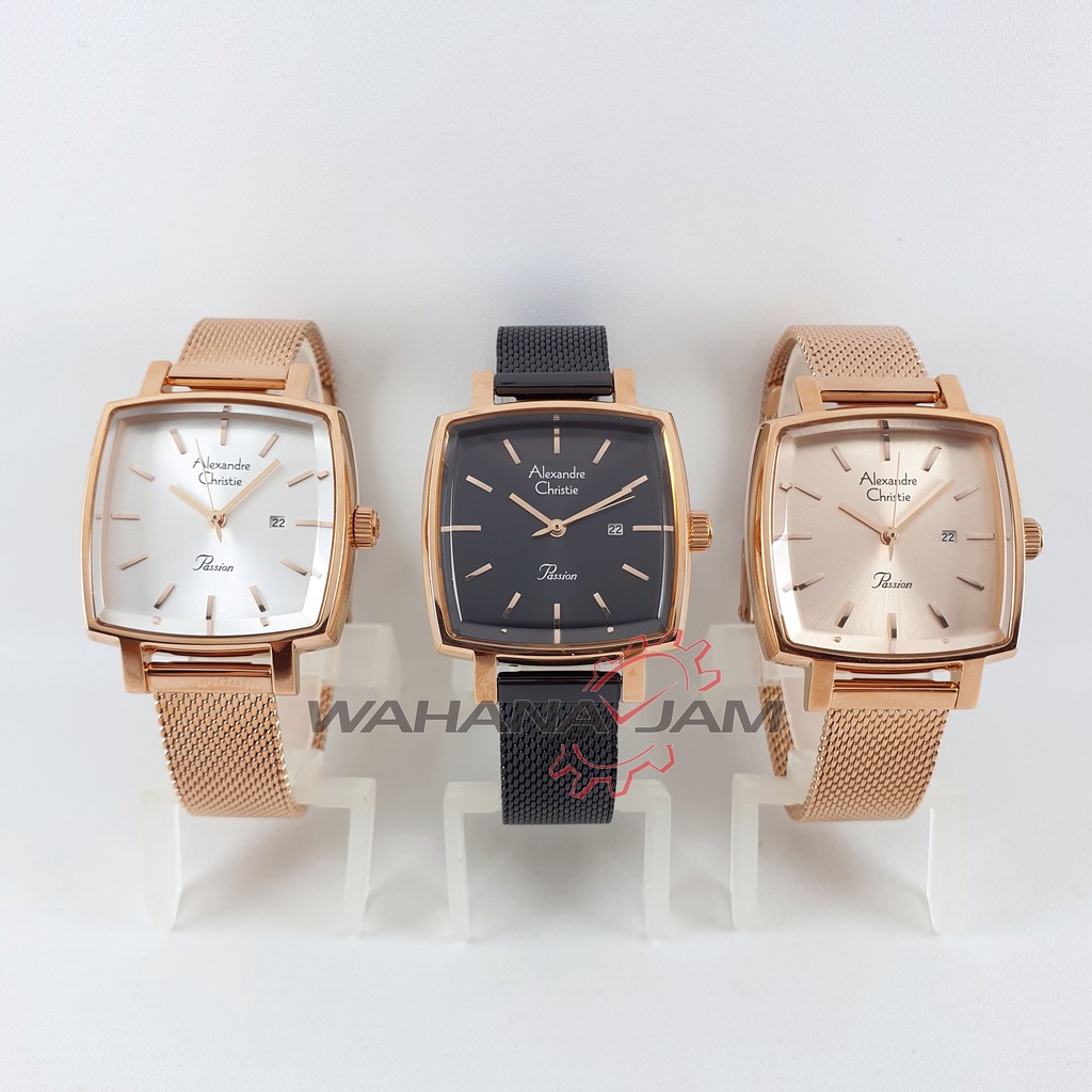 Alexandre Christie AC 2849 LD / Jam Tangan Wanita AC2849 Rantai Pasir Hitam Rosegold Black Original