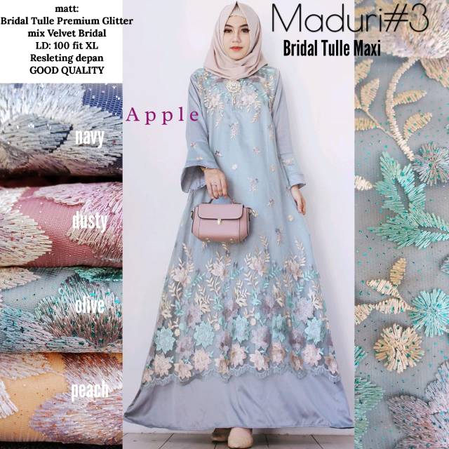 RHS ~ maduri 3 gamis dress bahan tile bordir gamis brokat premium ori solo by apple