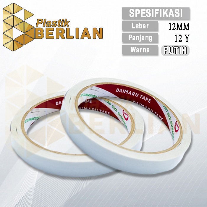 Double Tape Daimaru 12mm (0,5 Inch) Double Side Tape 12 Yard Putih