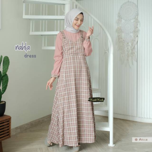 Gamis Gemes NAHLA Rasa Over All katun madinah kombinasi polos dua warna by RiskiRich