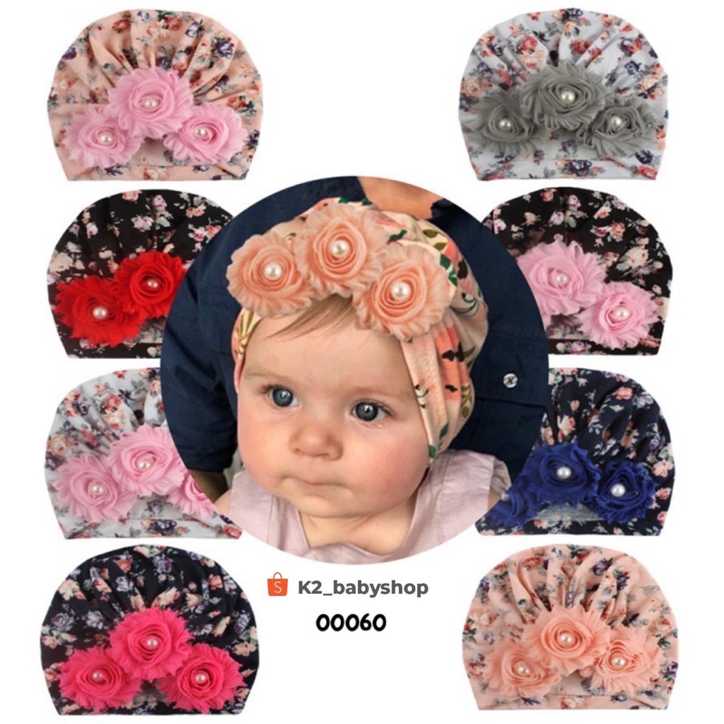 BABY K2 - TURBAN BAYI BUNGA + MUTIARA KODE 00060