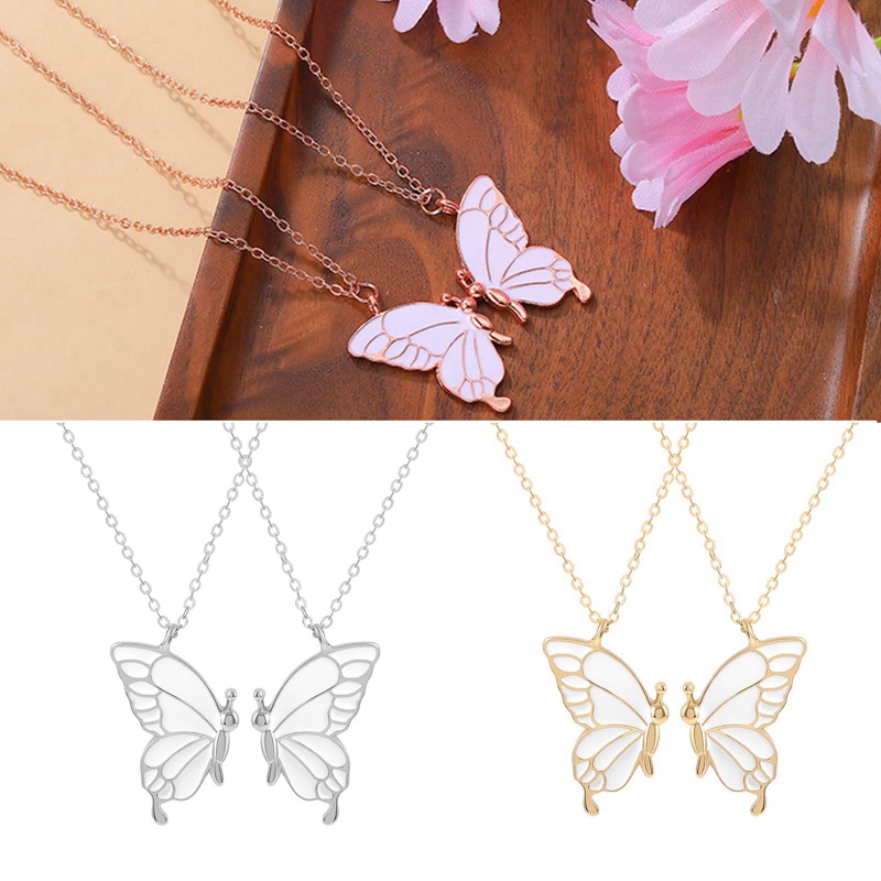 2pcs / Set Kalung Persahabatan Model Butterfly Matching Untuk Wanita