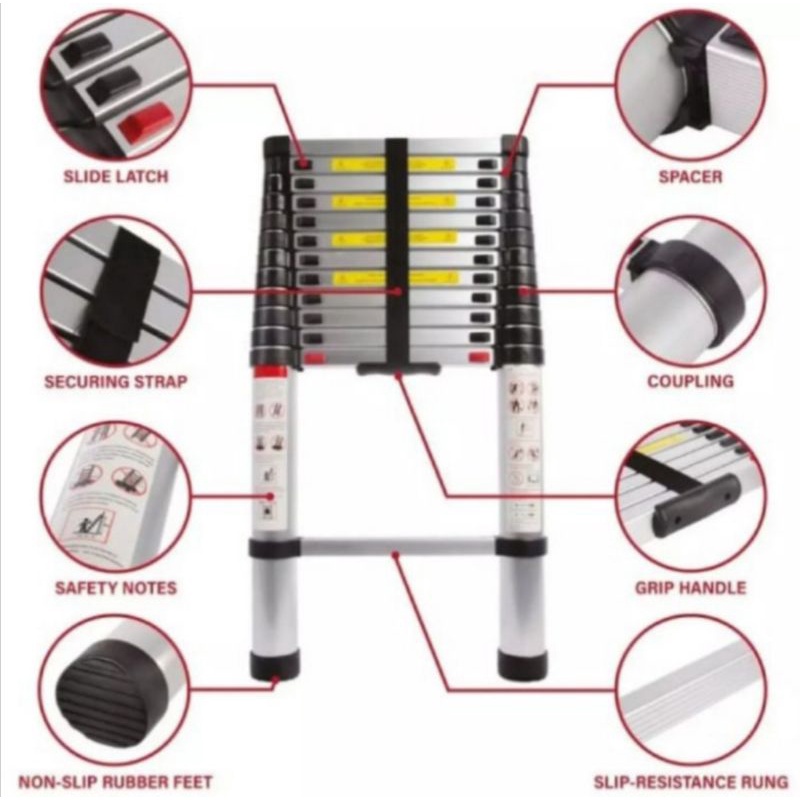 tangga teeskopik 3,8 meter single alumunium ladder