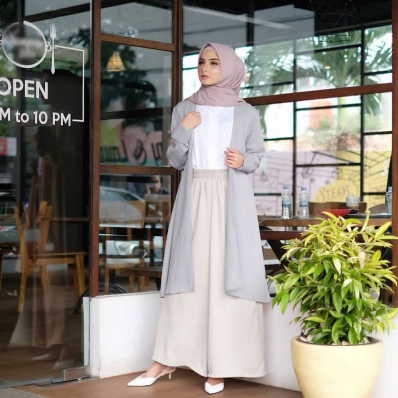 Cardigan Long Bahan Crinckle Ukuran Reguler Baju Wanita Luaran Muslim