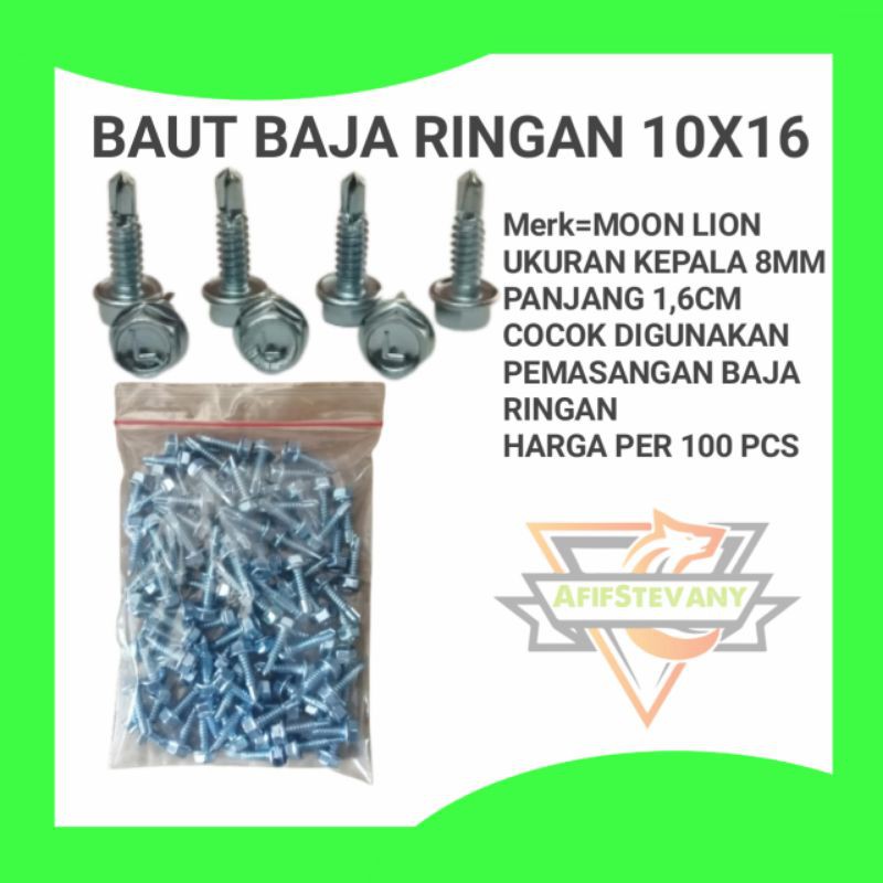 Baut baja ringan 10x16 LION - Baut roofing 10x16 harga per 100 pcs