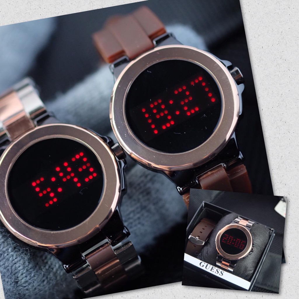 Jam Tangan Pria Wanita Guess Digital Tali Rantai Bonus Tali Karet