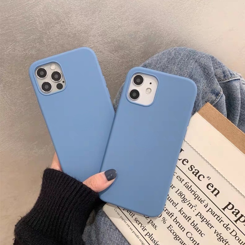 Azure Soft Case Silikon Warna Biru Untuk iPhone 11 12 13 14 Pro Max X XR XS Max 6 6S 7 8 Plus