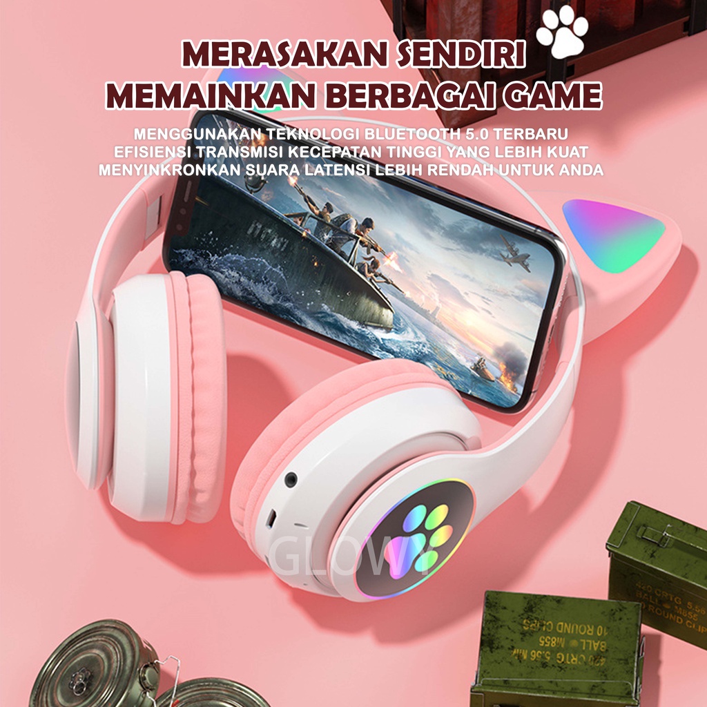 Hadiah ulang tahun telinga kucing baru bluetooth 5.0 headset nirkabel tren lucu headset olahraga hadiah ulang tahun headset gaming baterai super tahan lama 10 JAM