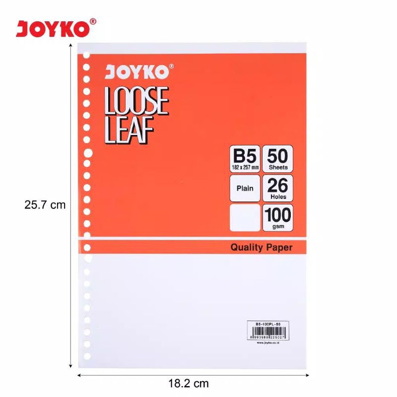 

Loose Leaf Isi Kertas File Binder Joyko B5-100PL 50 Lembar Plain